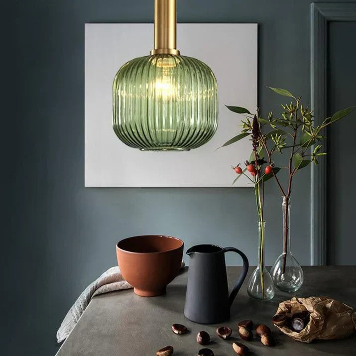 AuriGlas: Glass Pendant Light in Vintage Design – Elegant Hanging Lamp with Brass Details