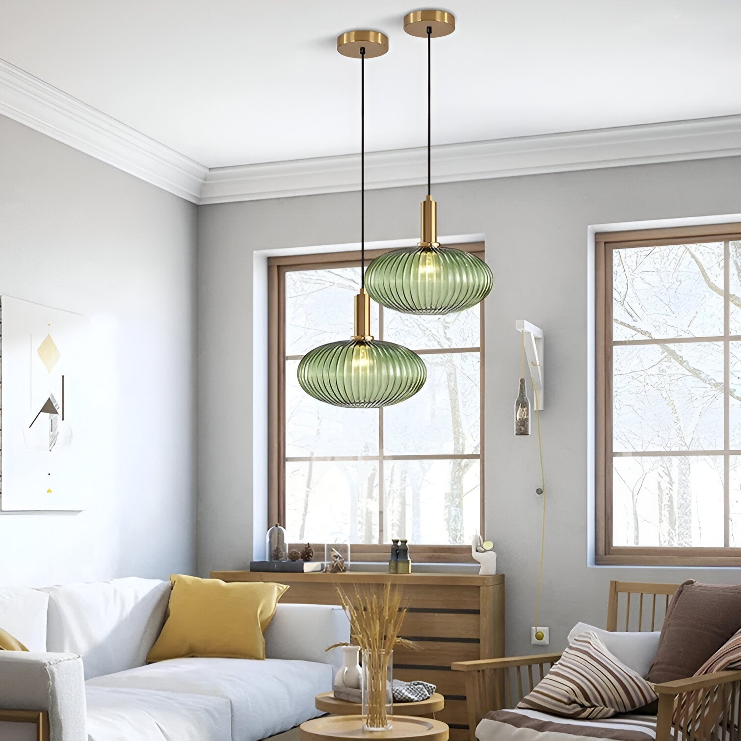 AuriGlas: Glass Pendant Light in Vintage Design – Elegant Hanging Lamp with Brass Details