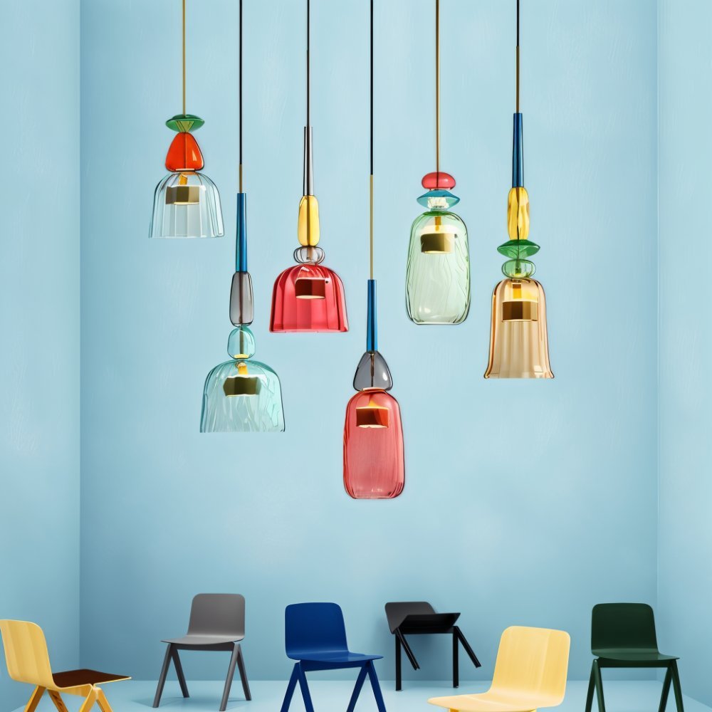 AuroCambell: Elegant Pendant Light LED with Colored Glass Shade – Ideal for Dining Room & Living Area