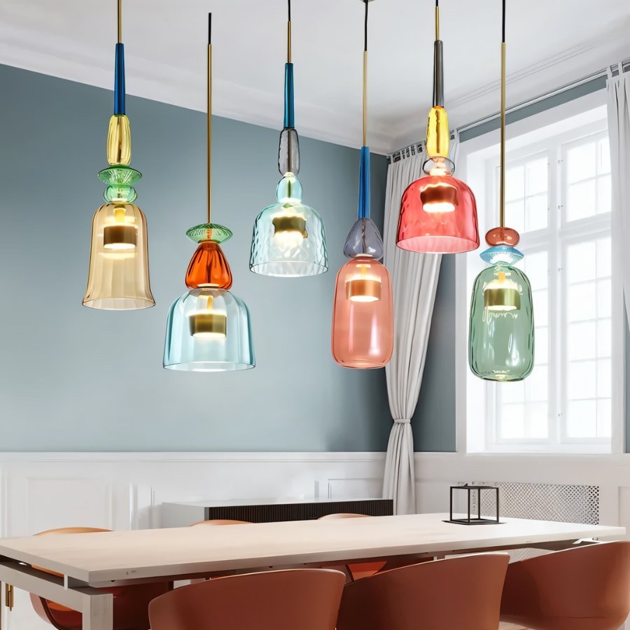 AuroCambell: Elegant Pendant Light LED with Colored Glass Shade – Ideal for Dining Room & Living Area