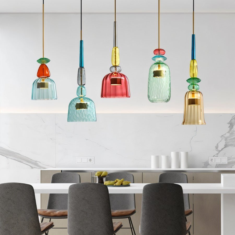 AuroCambell: Elegant Pendant Light LED with Colored Glass Shade – Ideal for Dining Room & Living Area