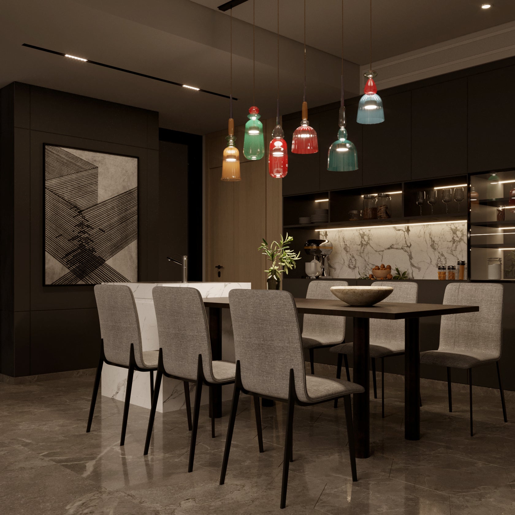 AuroCambell: Elegant Pendant Light LED with Colored Glass Shade – Ideal for Dining Room & Living Area