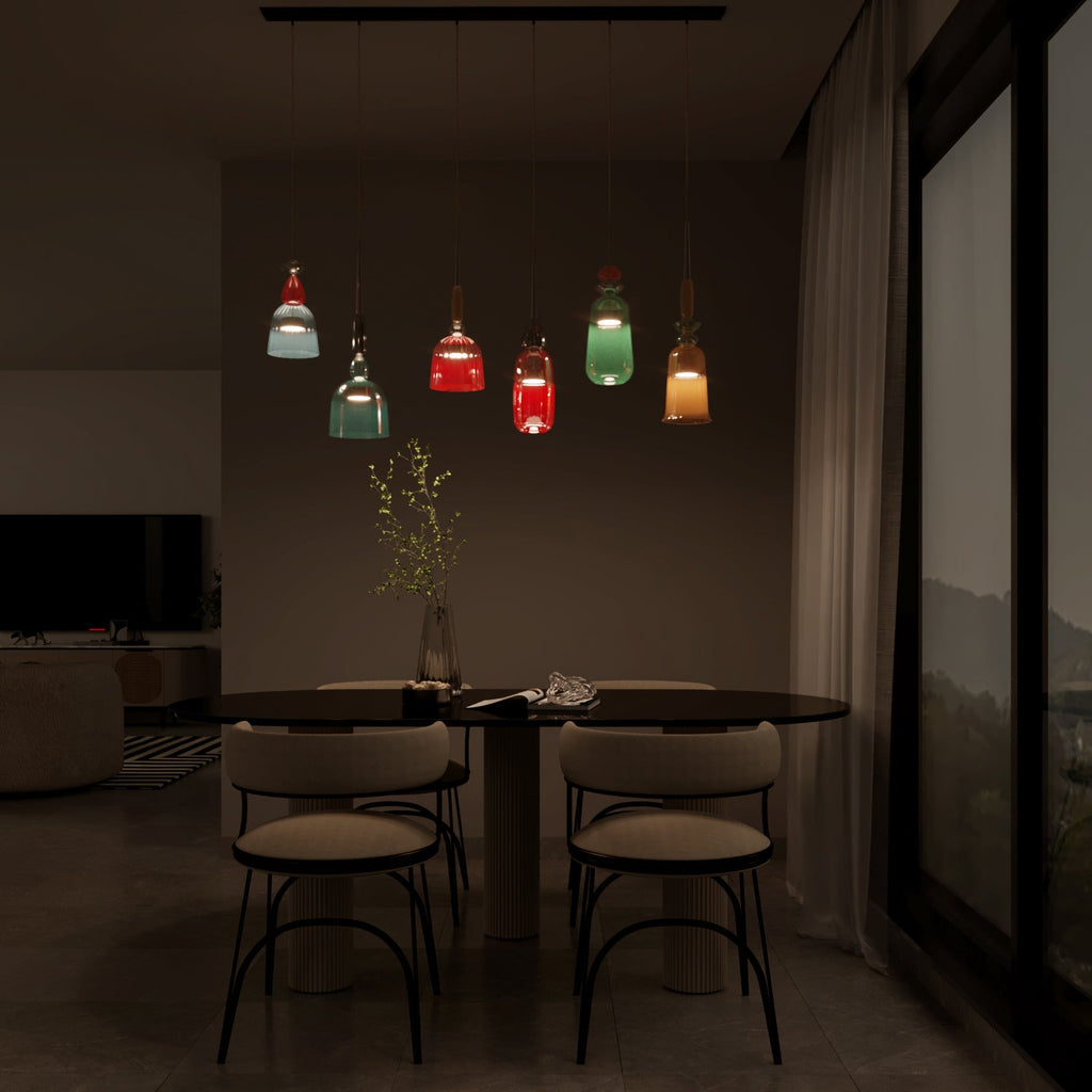 AuroCambell: Elegant Pendant Light LED with Colored Glass Shade – Ideal for Dining Room & Living Area