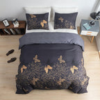AuroraNacht: Romantic Duvet Cover Set – Breathable, Soft & Durable with Golden Butterflies and Floral Pattern