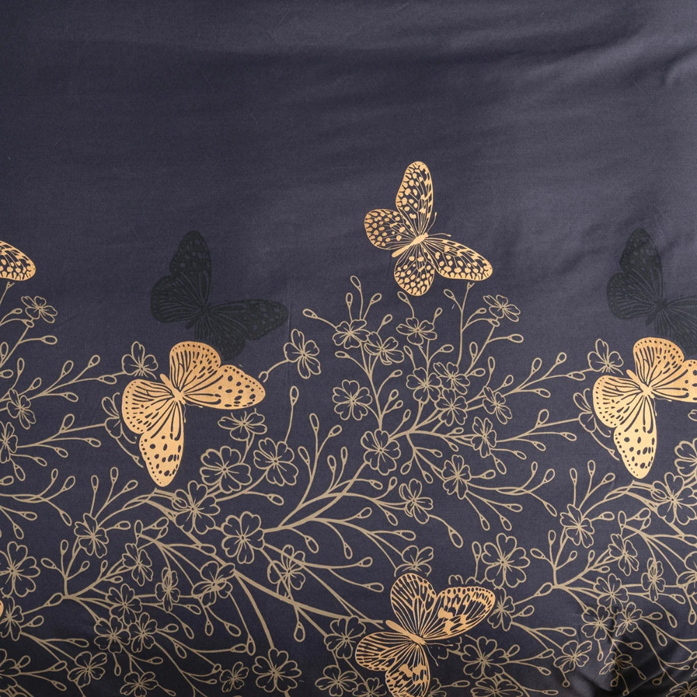 AuroraNacht: Romantic Duvet Cover Set – Breathable, Soft & Durable with Golden Butterflies and Floral Pattern