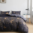 AuroraNacht: Romantic Duvet Cover Set – Breathable, Soft & Durable with Golden Butterflies and Floral Pattern