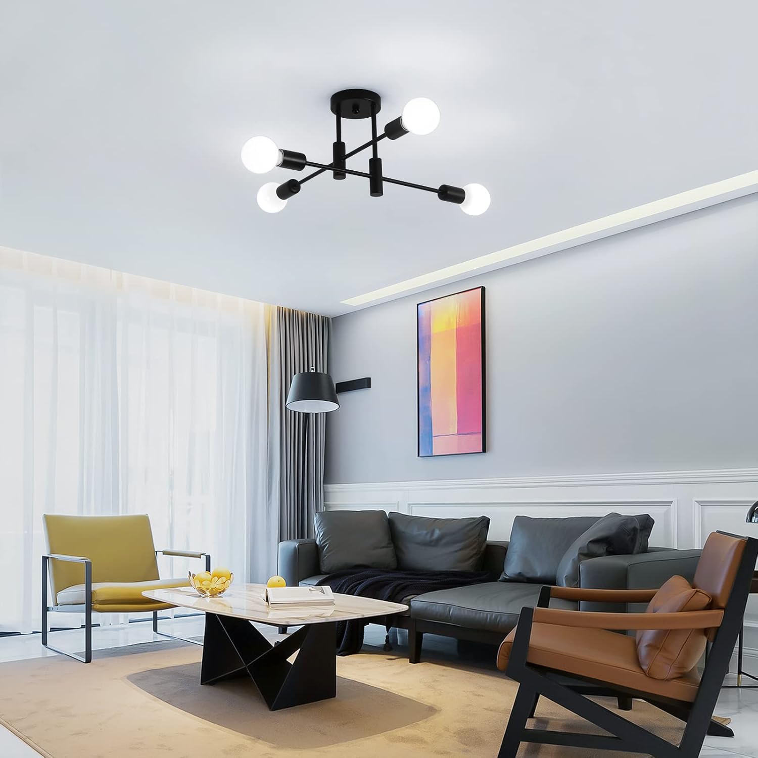 AuroraNord: Scandinavian Ceiling Light LED Black – Elegant & Bright for Dining Rooms & Living Rooms