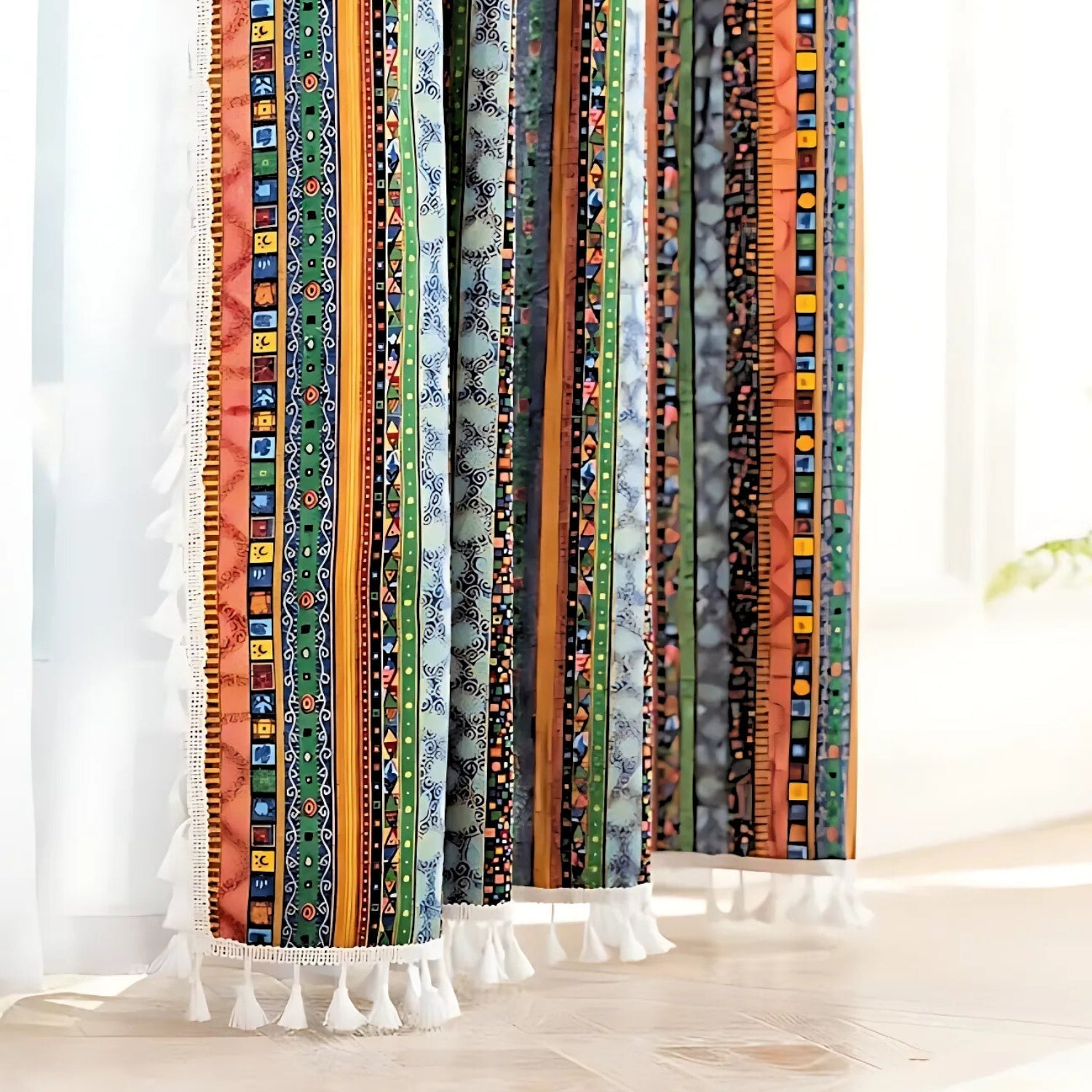 AuroraStripes: Boho-Style Curtains with Stripes & Tassels – Stylish & Light Filtering for Bedrooms