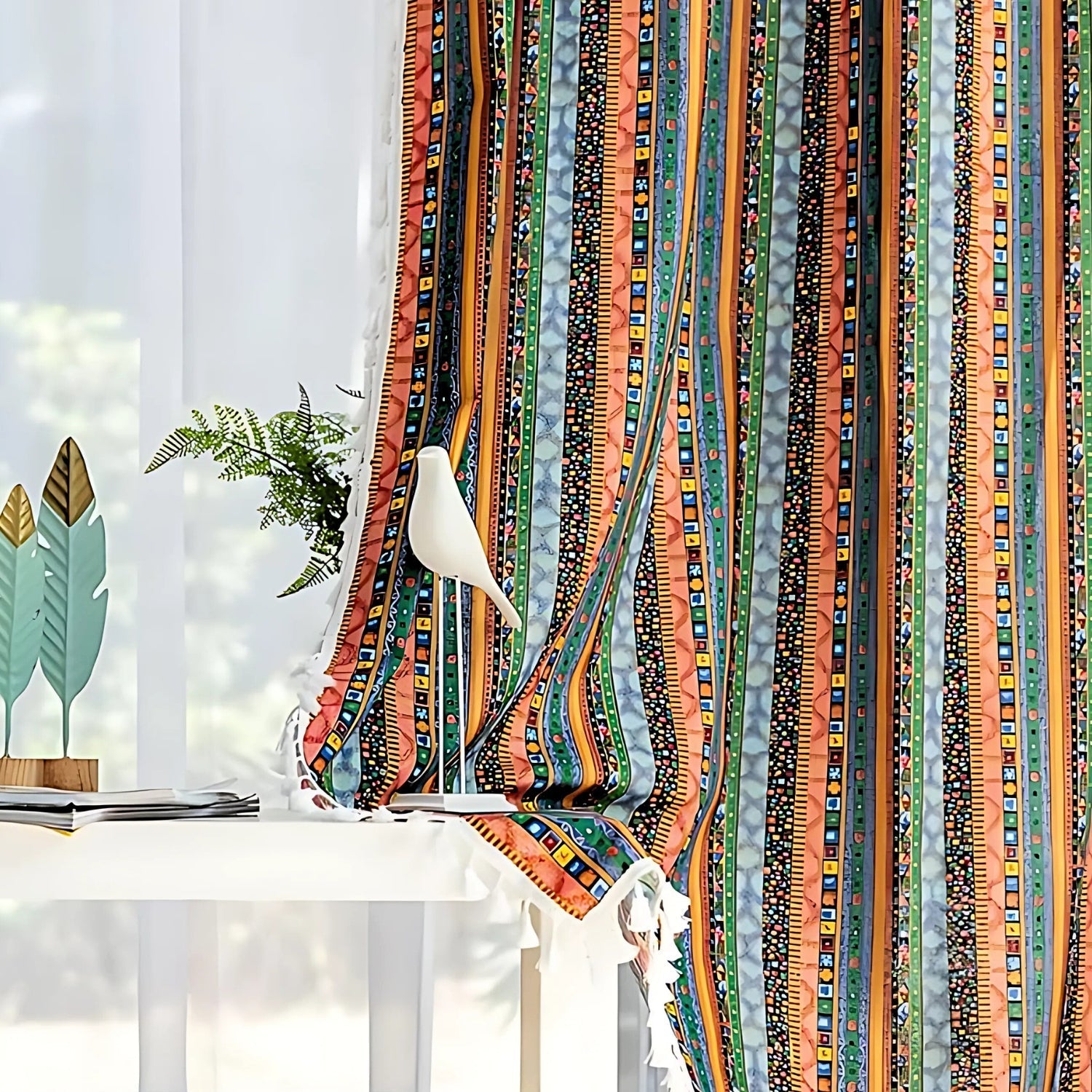 AuroraStripes: Boho-Style Curtains with Stripes & Tassels – Stylish & Light Filtering for Bedrooms