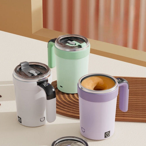 Automatic Mixing Mug with Temperature Control – Insulated Self-Stirring Cup, USB Rechargeable, BPA-Free, Leak-Proof Design