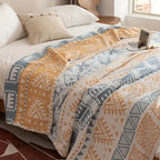 AztecaLuft: Cotton blankets in geometric Aztec pattern with multi-layered structure & breathable quality – for sofa & bedroom