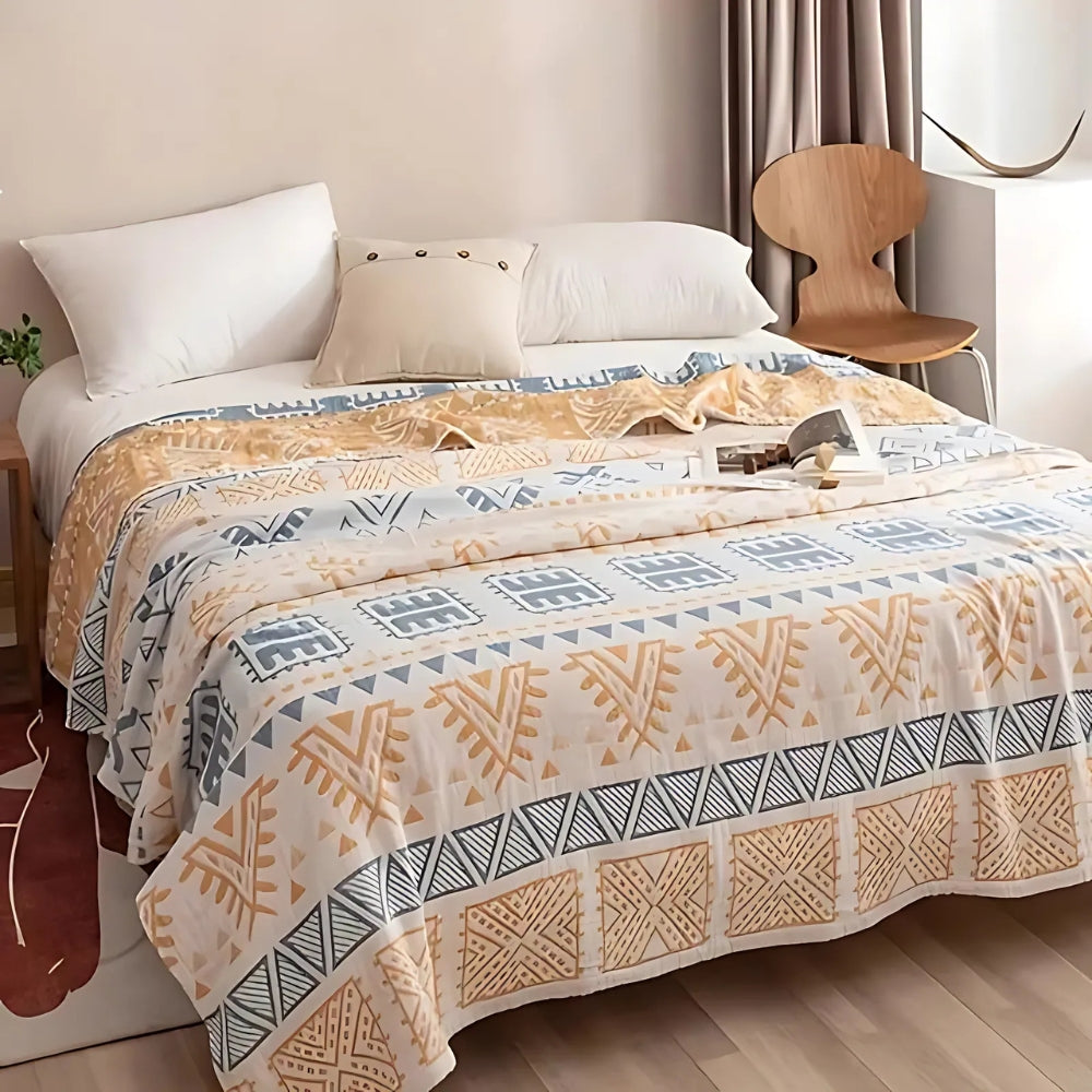 AztecaLuft: Cotton blankets in geometric Aztec pattern with multi-layered structure & breathable quality – for sofa & bedroom
