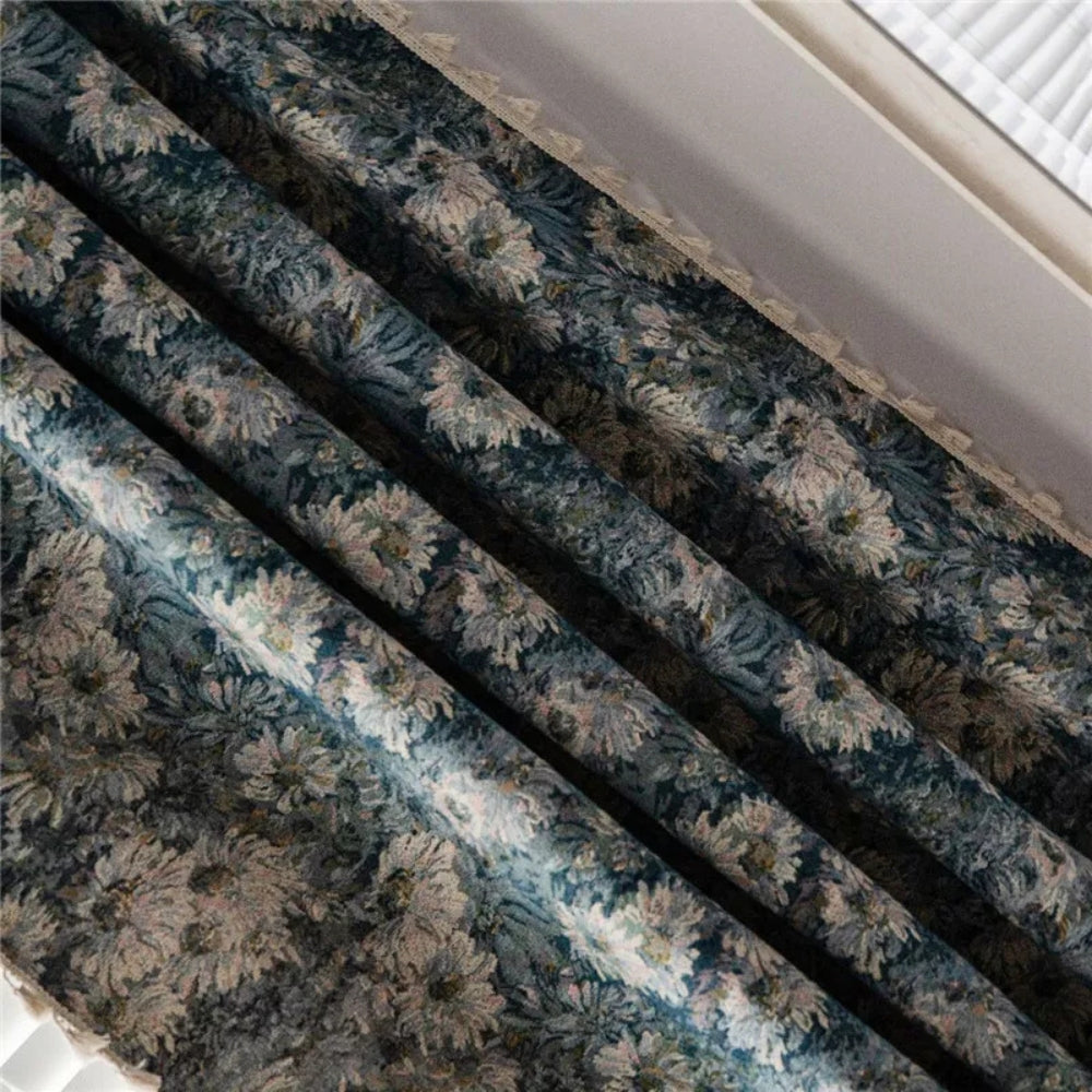 AzurFlora: Curtain Blue with Floral Design & Tassels – Decorative & Easy-Care for Bedrooms