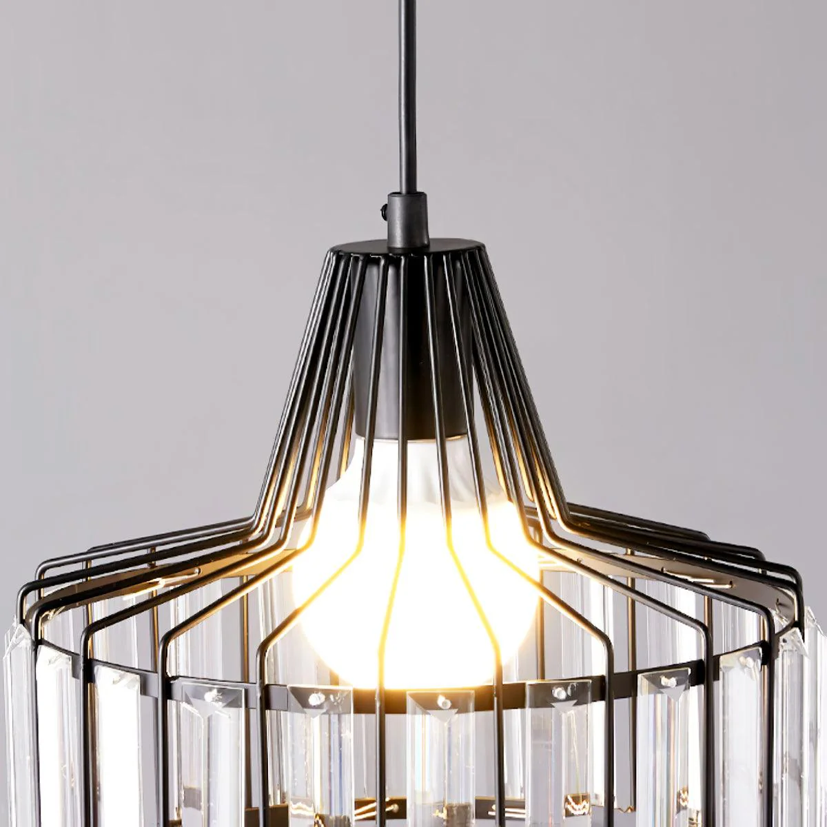 Belo Crystal Pendant Light | Adjustable Height, Matte Black Frame