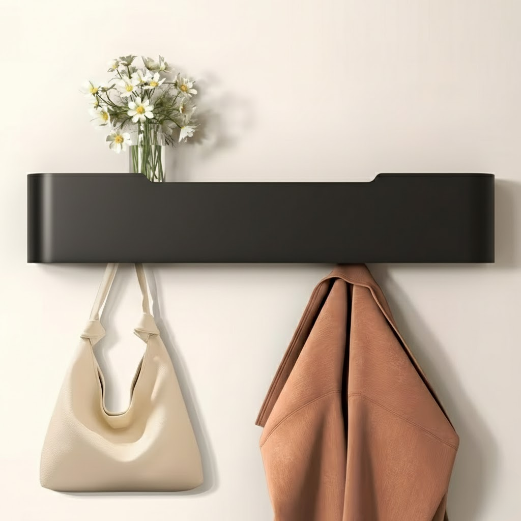 KeyWood: Wall-Mounted Coat Rack – Modern Wooden Shelf with Hooks, Space-Saving & Decorative for Hallway & Bedroom
