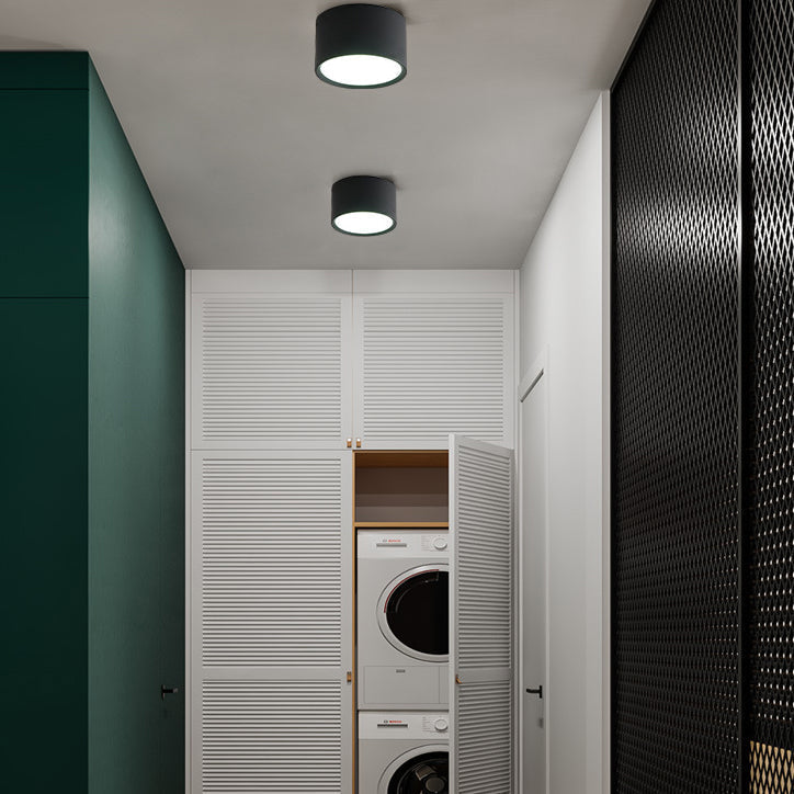 Contemporary Minimalist Cylinder LED Flush Mount Ceiling Light in Aluminum and Acrylic for Hallways