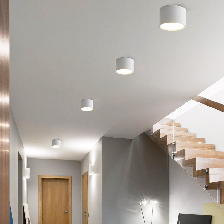 Contemporary Minimalist Cylinder LED Flush Mount Ceiling Light in Aluminum and Acrylic for Hallways