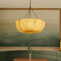 Classic French Petal Semi-Circular Fabric Lampshade Iron 3/5-Light Chandelier for Dining Room