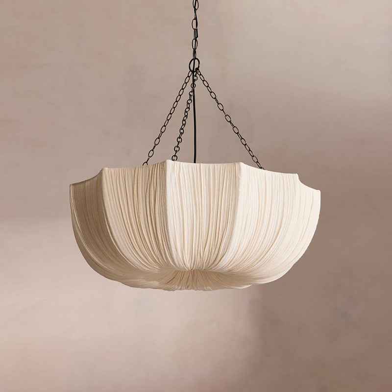 Classic French Petal Semi-Circular Fabric Lampshade Iron 3/5-Light Chandelier for Dining Room