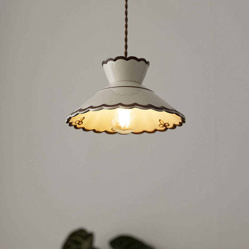 Classic French Ceramic and Iron Cone Pendant Light - 1-Light Fixture for Bedroom and Living Room