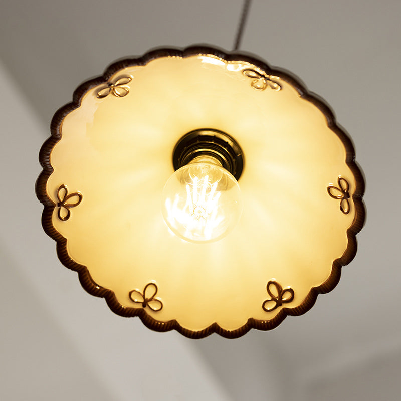 Classic French Ceramic and Iron Cone Pendant Light - 1-Light Fixture for Bedroom and Living Room
