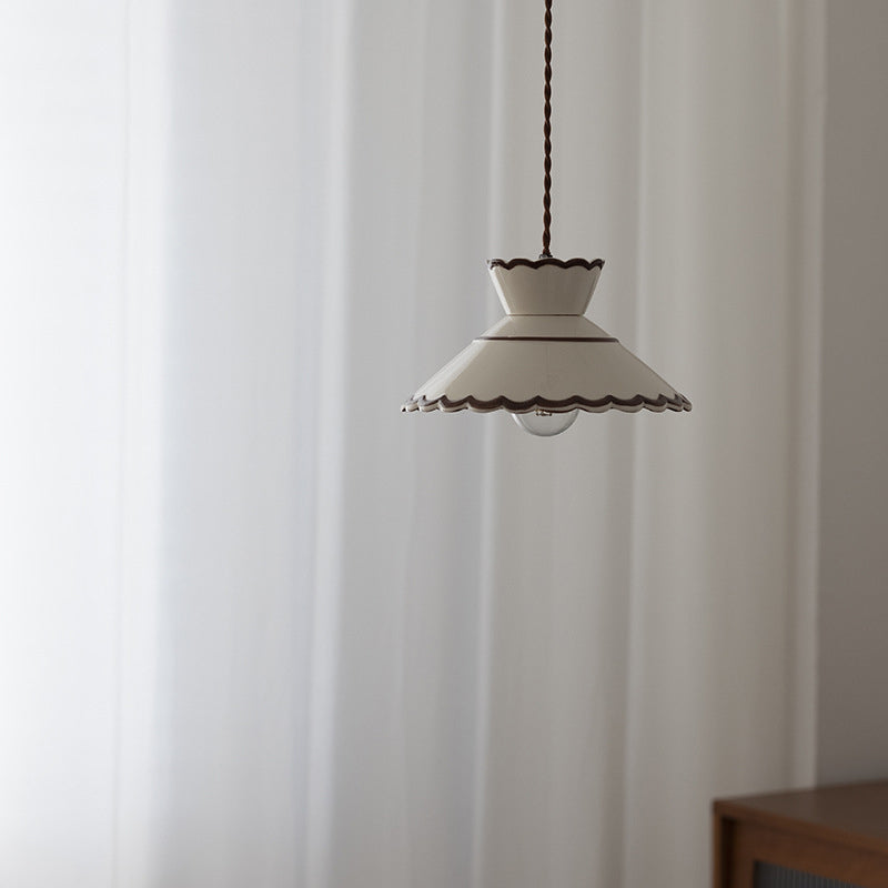 Classic French Ceramic and Iron Cone Pendant Light - 1-Light Fixture for Bedroom and Living Room