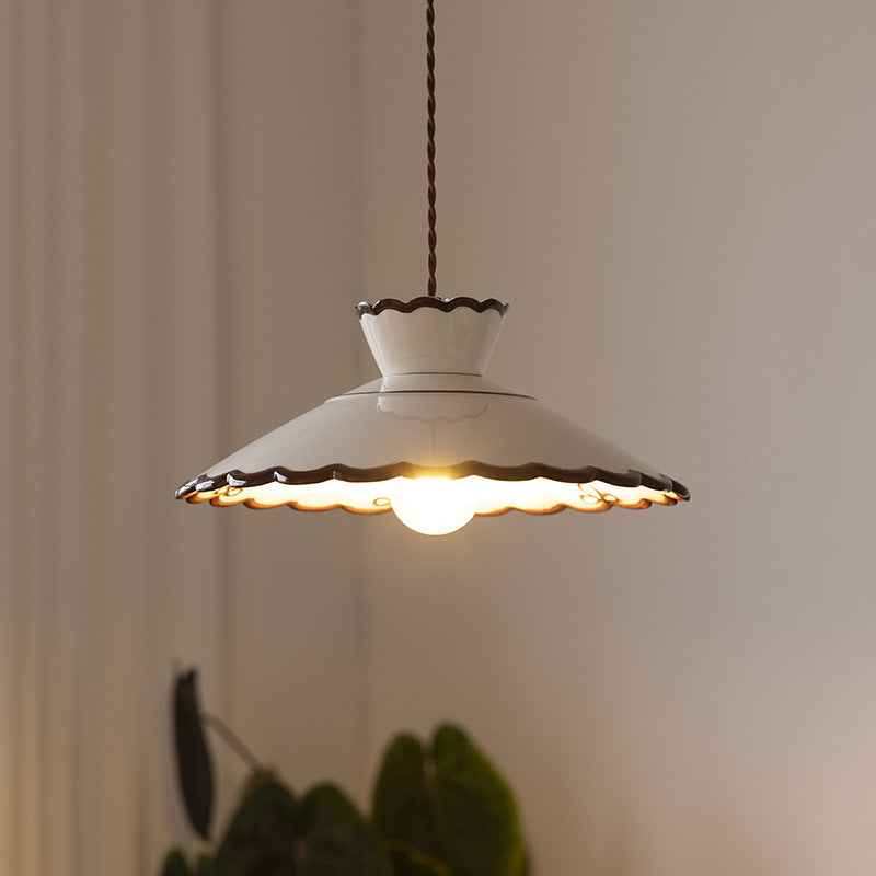 Classic French Ceramic and Iron Cone Pendant Light - 1-Light Fixture for Bedroom and Living Room