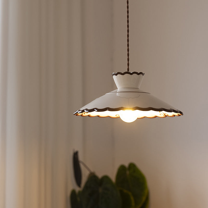 Classic French Ceramic and Iron Cone Pendant Light - 1-Light Fixture for Bedroom and Living Room