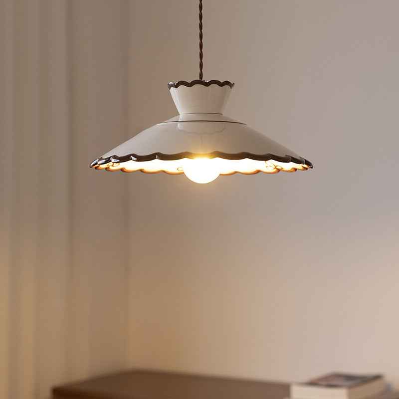 Classic French Ceramic and Iron Cone Pendant Light - 1-Light Fixture for Bedroom and Living Room