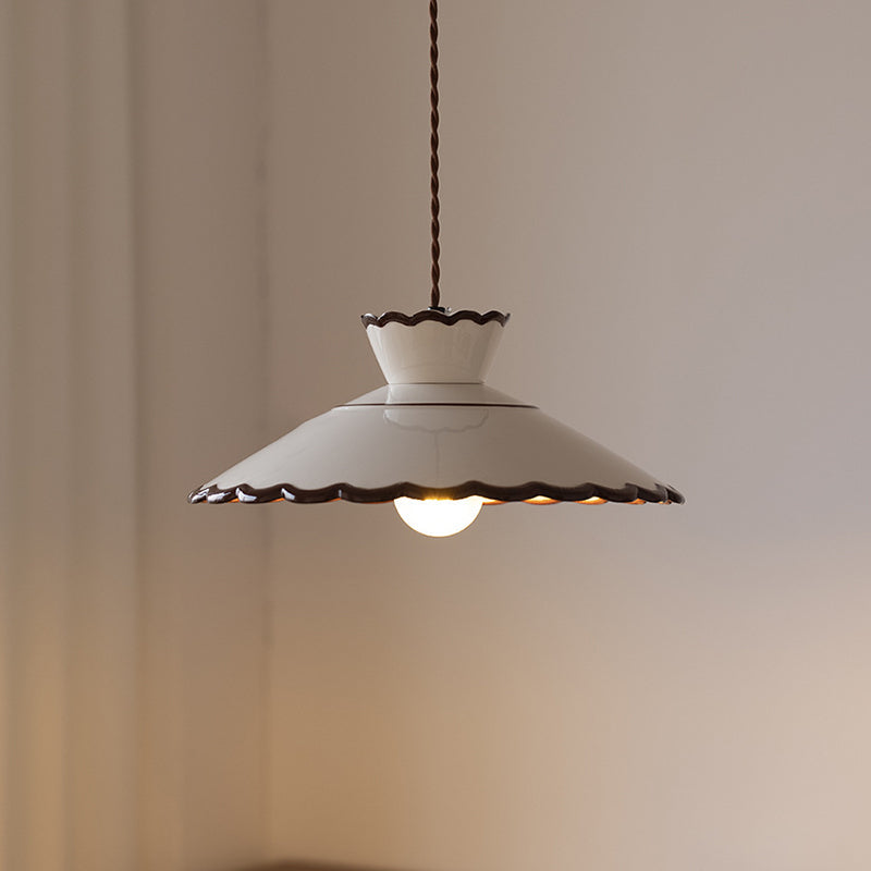 Classic French Ceramic and Iron Cone Pendant Light - 1-Light Fixture for Bedroom and Living Room