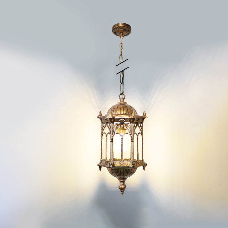 Vintage-Style Waterproof Hexagonal Column Pendant Light - 1-Light Aluminum Acrylic Fixture for Outdoor Patios