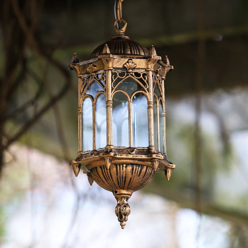 Vintage-Style Waterproof Hexagonal Column Pendant Light - 1-Light Aluminum Acrylic Fixture for Outdoor Patios