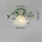 Classic French Bellflower Leaf Iron and Ceramic Glass Shade 1-Light Semi-Flush Mount Ceiling Fixture for Living Room