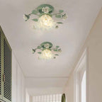 Classic French Bellflower Leaf Iron and Ceramic Glass Shade 1-Light Semi-Flush Mount Ceiling Fixture for Living Room