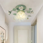 Classic French Bellflower Leaf Iron and Ceramic Glass Shade 1-Light Semi-Flush Mount Ceiling Fixture for Living Room