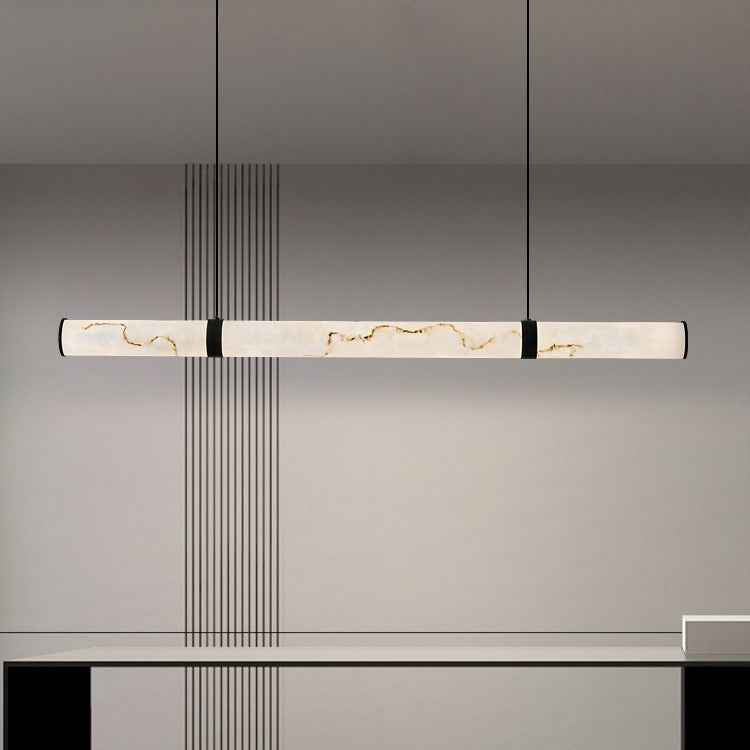 Contemporary Textured Iron Cylinder LED Pendant Light - Faux Dolomite Island Fixture for Dining Room
