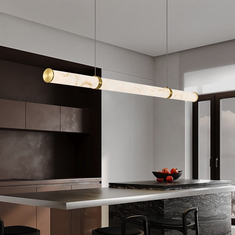 Contemporary Textured Iron Cylinder LED Pendant Light - Faux Dolomite Island Fixture for Dining Room