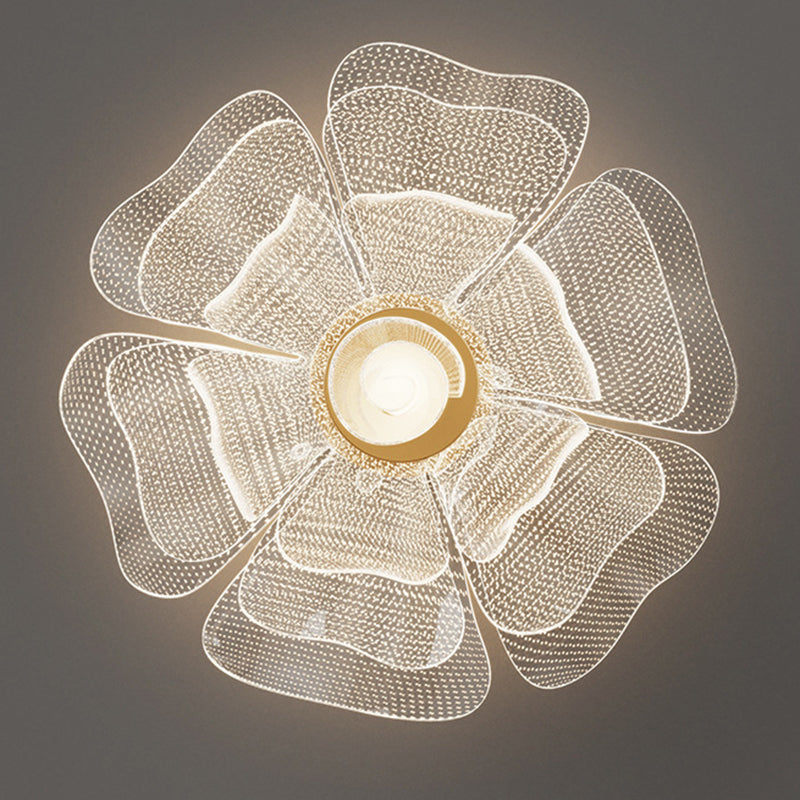 Contemporary Floral Petal Dome LED Flush Mount Ceiling Light in Iron and Acrylic for Bedroom
