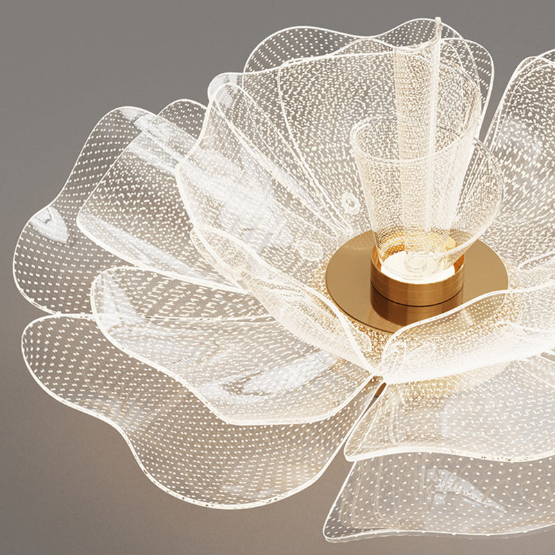 Contemporary Floral Petal Dome LED Flush Mount Ceiling Light in Iron and Acrylic for Bedroom