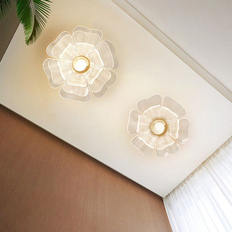Contemporary Floral Petal Dome LED Flush Mount Ceiling Light in Iron and Acrylic for Bedroom