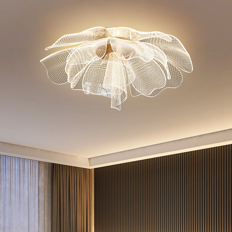 Contemporary Floral Petal Dome LED Flush Mount Ceiling Light in Iron and Acrylic for Bedroom