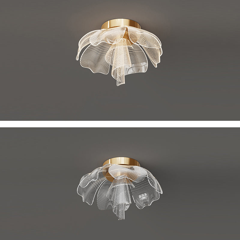 Contemporary Floral Petal Dome LED Flush Mount Ceiling Light in Iron and Acrylic for Bedroom