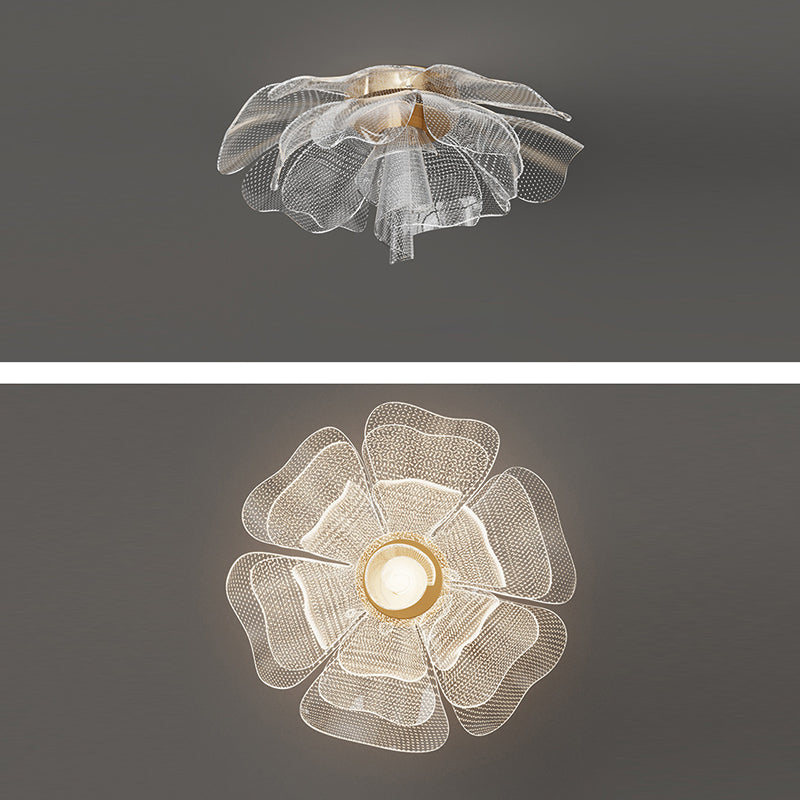 Contemporary Floral Petal Dome LED Flush Mount Ceiling Light in Iron and Acrylic for Bedroom