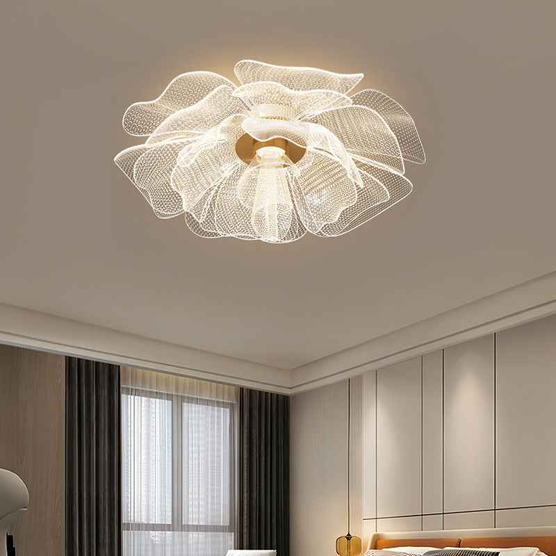 Contemporary Floral Petal Dome LED Flush Mount Ceiling Light in Iron and Acrylic for Bedroom