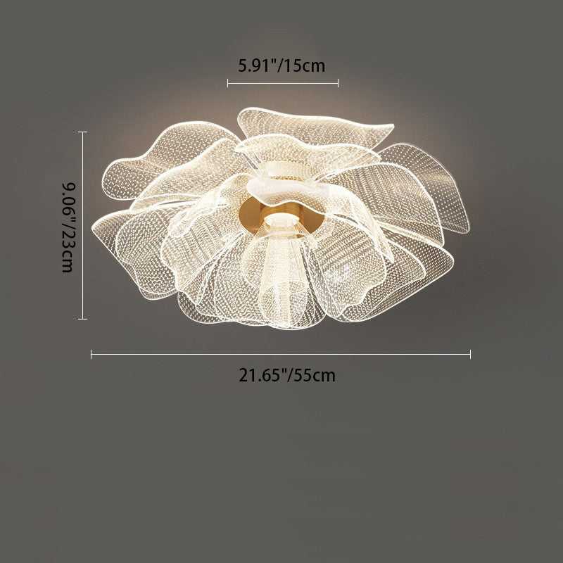 Contemporary Floral Petal Dome LED Flush Mount Ceiling Light in Iron and Acrylic for Bedroom