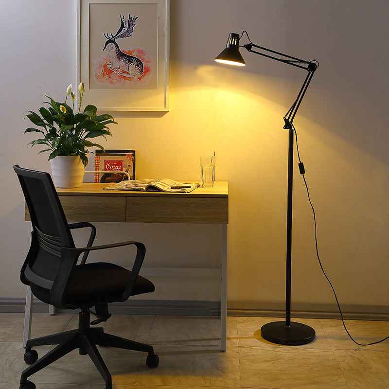 Modern Scandinavian Adjustable Swivel Round Iron Floor Lamp with 1 Light for Bedroom
