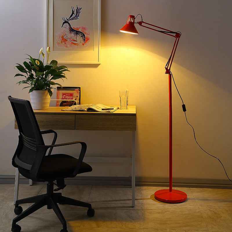 Modern Scandinavian Adjustable Swivel Round Iron Floor Lamp with 1 Light for Bedroom