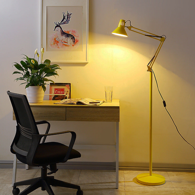 Modern Scandinavian Adjustable Swivel Round Iron Floor Lamp with 1 Light for Bedroom
