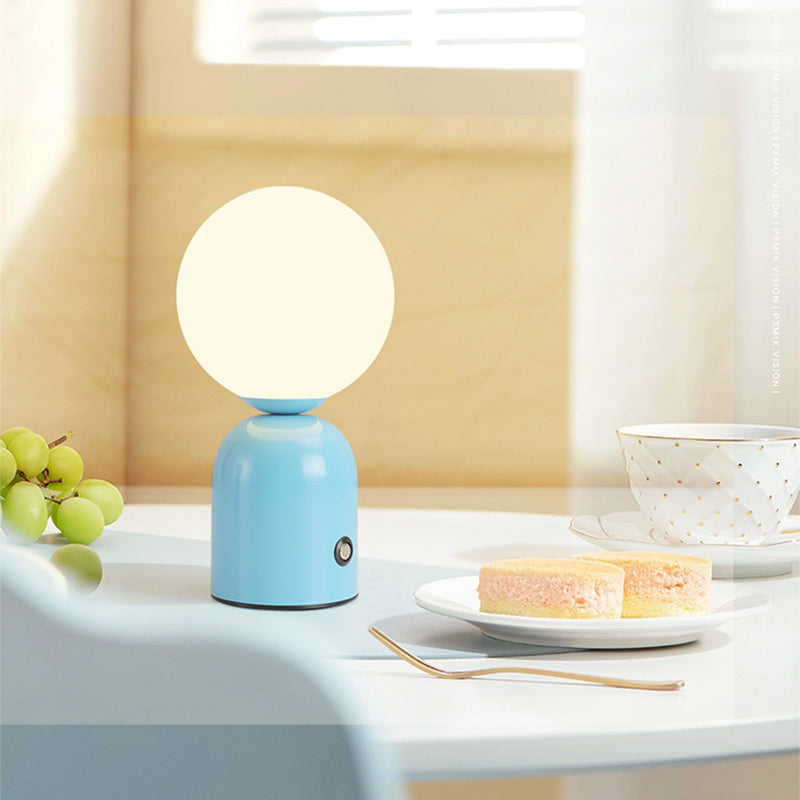 Modern Scandinavian Round Orb USB LED Table Lamp in Acrylic for Bedroom