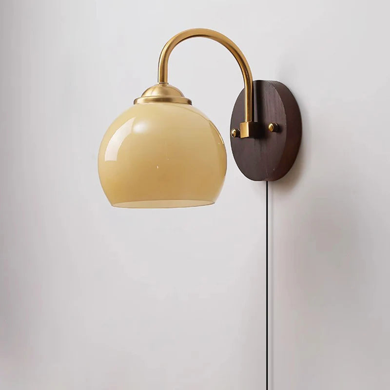 Contemporary Mid-Century Cream Oval Ash Wood and Glass 1-Light Wall Sconce for Bedroom